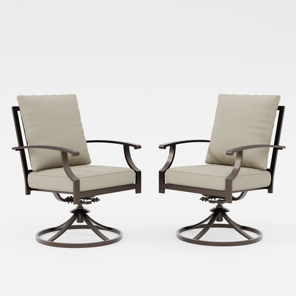 ALAULM Outdoor Dining Chairs Set of 2, Metal Frame Swivel Rocking Patio Chairs with 3.2" Cushion & Removable Covers for Patio, Backyard, Garden,Kitchen-Sand
