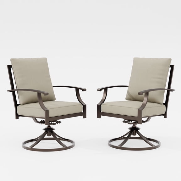 ALAULM Outdoor Dining Chairs Set of 2, Metal Frame Swivel Rocking Patio Chairs with 3.2" Cushion & Removable Covers for Patio, Backyard, Garden,Kitchen-Sand