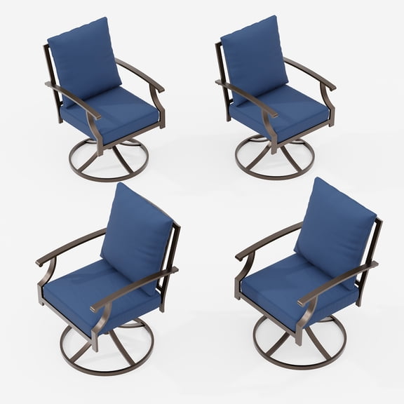 ALAULM Outdoor Dining Chairs Set of 4, Metal Frame Swivel Rocking Patio Chairs with 3.2" Cushion & Removable Covers for Patio, Backyard, Garden,Kitchen-Navy Blue