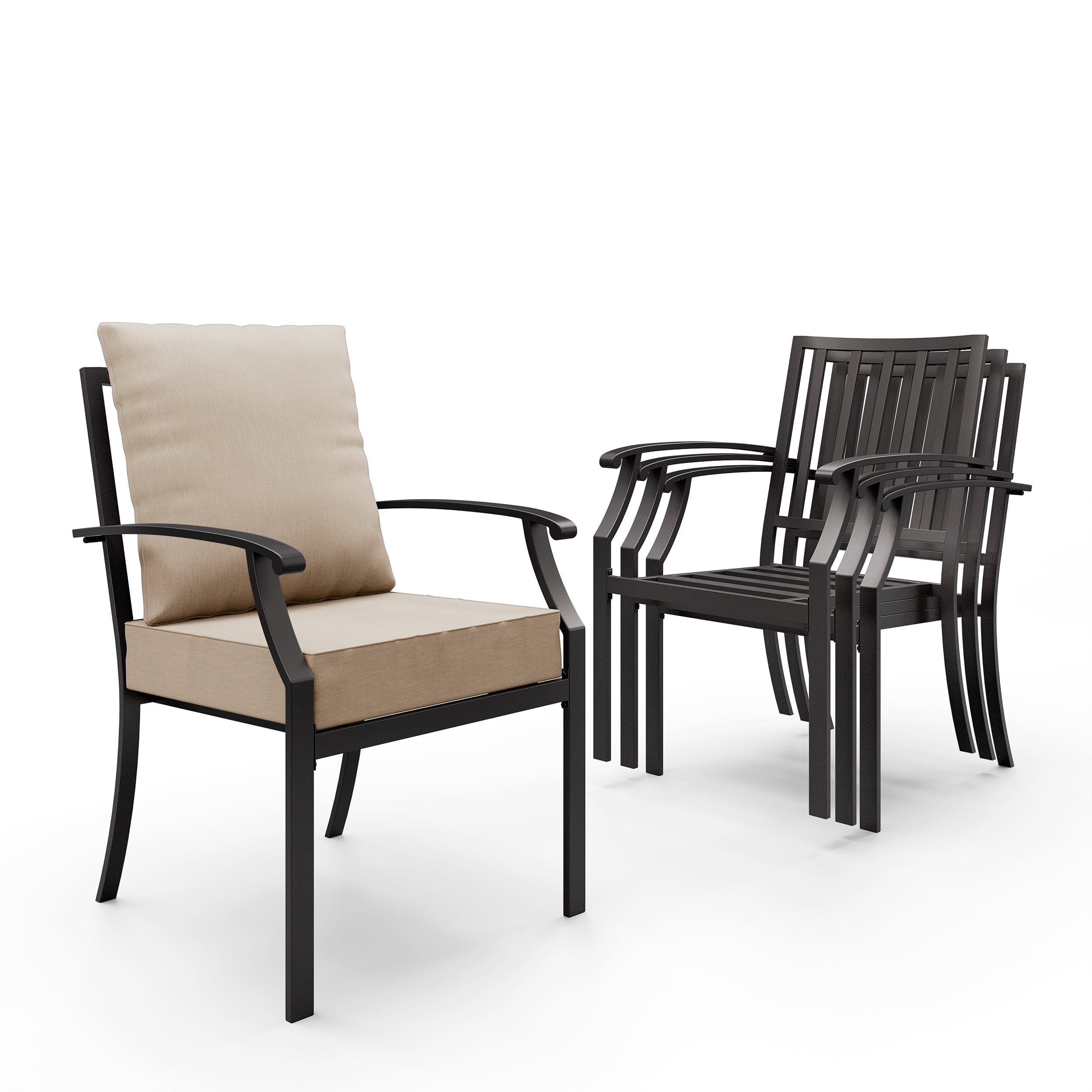 ALAULM Outdoor Dining Chairs Set of 4, Stackabl Patio Dining Chairs with Arms for All Weather, Heavy Duty Dark Brown Powder-Coated Metal Patio Chairs 450LBS, for Backyard Garden Lawn, Sand
