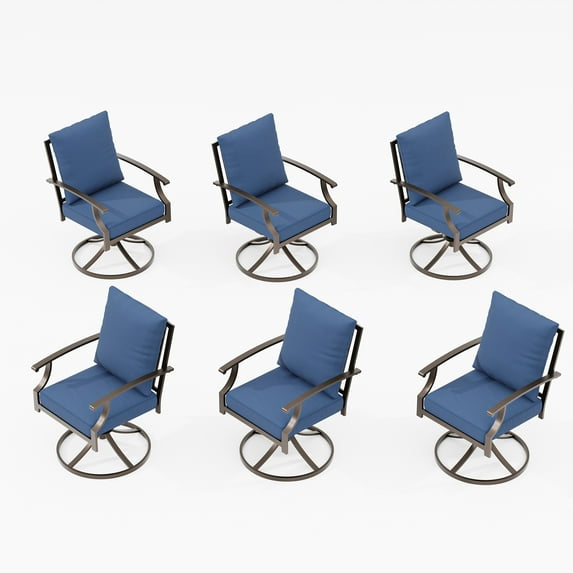 ALAULM Outdoor Dining Chairs Set of 6, Metal Frame Swivel Rocking Patio Chairs with 3.2" Cushion & Removable Covers for Patio, Backyard, Garden,Kitchen-Navy Blue