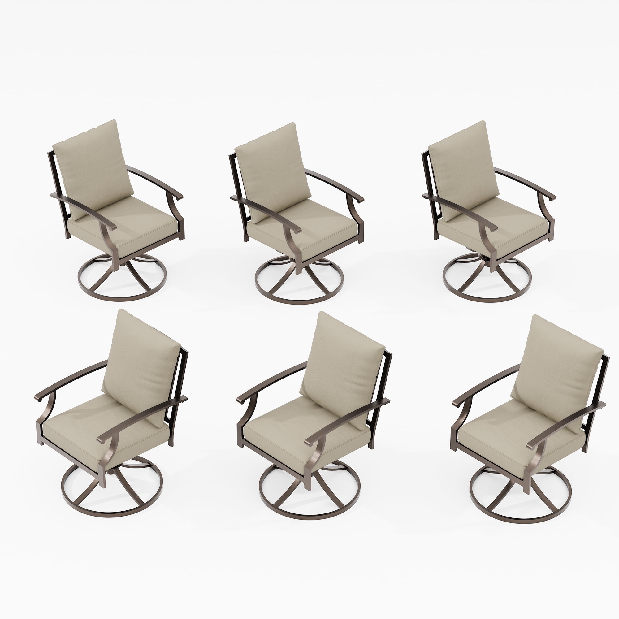 ALAULM Outdoor Dining Chairs Set of 6, Metal Frame Swivel Rocking Patio Chairs with 3.2" Cushion & Removable Covers for Patio, Backyard, Garden,Kitchen-Sand