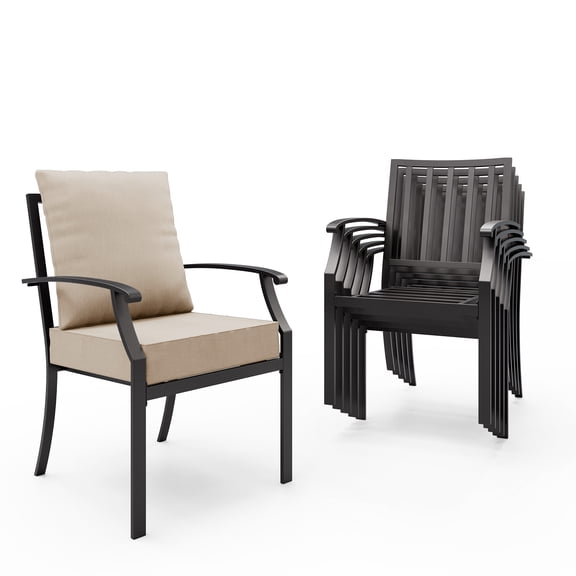 ALAULM Outdoor Dining Chairs Set of 6, Stackabl Patio Dining Chairs with Arms for All Weather, Heavy Duty Dark Brown Powder-Coated Metal Patio Chairs 450LBS, for Backyard Garden Lawn, Sand