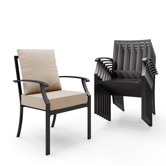 ALAULM Outdoor Dining Chairs Set of 8, Stackabl Patio Dining Chairs with Arms for All Weather, Heavy Duty Dark Brown Powder-Coated Metal Patio Chairs 450LBS, for Backyard Garden Lawn, Sand