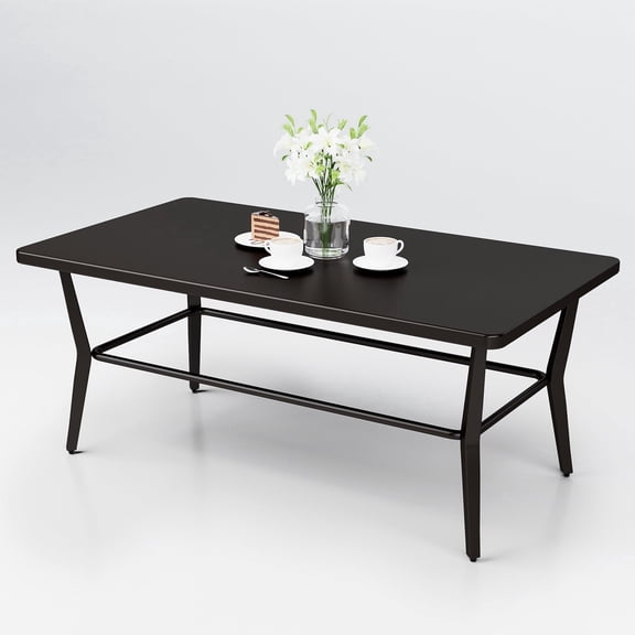 ALAULM Outdoor Modern Black Rectangular Coffee Table - Sturdy Design for Patio, poolside & porch