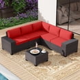 thumbnail image 1 of ALAULM 6 Pieces Patio Conversation Set, Outdoor Sectional PE Rattan Wicker Furniture Seat,Red, 1 of 8