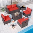 thumbnail image 1 of ALAULM 7-Piece Patio Conversation Set with Propane Fire Pit Table, Red, 1 of 7