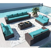ALAULM Outdoor Patio Furniture Sets 12 Piece Patio Sectional Furniture All-Weather Outdoor Patio Sofa PE Wicker Porch Deck Couch Conversation Chair Set with Table & 10 Thickened Cushions
