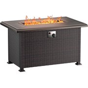 ALAULM Outdoor Propane Gas Fire Pit Table 43in,55,000 BTU with Rectangular Tabletop,Adjustable Flame,Brown PE Rattan & CSA Certification