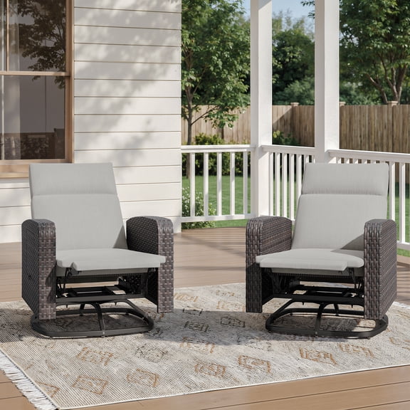 ALAULM Outdoor Swivel Recliner Chair, Dual‑Adjust Wicker Patio Chair with Adjustable Backrest, Footrest & Flip‑Up Table for Pool, Balcony, Patio, Courtyard,Set of 2,Brown PE Wicker
