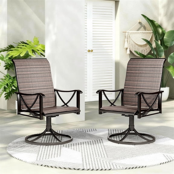 ALAULM Patio Chairs Set of 2, All-Weather Outdoor Swivel Rocker Chair w/Breathable Textilene Fabric, Outdoor Dining Chairs for Deck, Porch, and Garden(Brown)