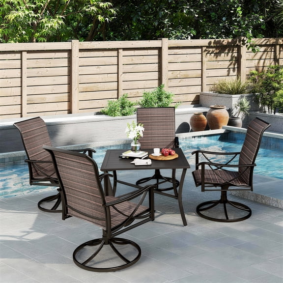 ALAULM Patio Chairs Set of 4, All-Weather Outdoor Swivel Rocker Chair w/Breathable Textilene Fabric, Outdoor Dining Chairs for Deck, Porch, and Garden(Brown)