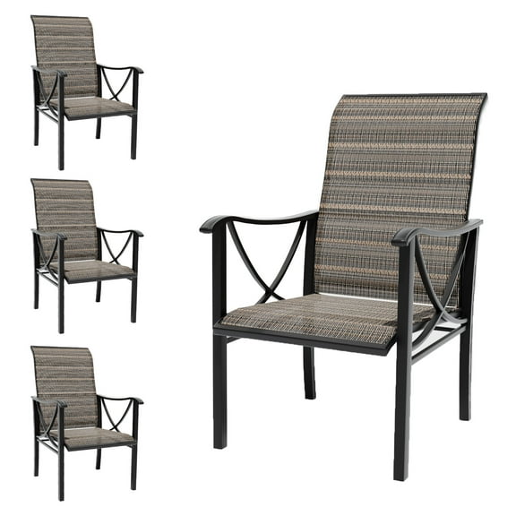 ALAULM Patio Chairs Set of 4, All-Weather Outdoor Dining Chairs w/Breathable Textilene Fabric for Deck, Porch, and Garden(Brown)