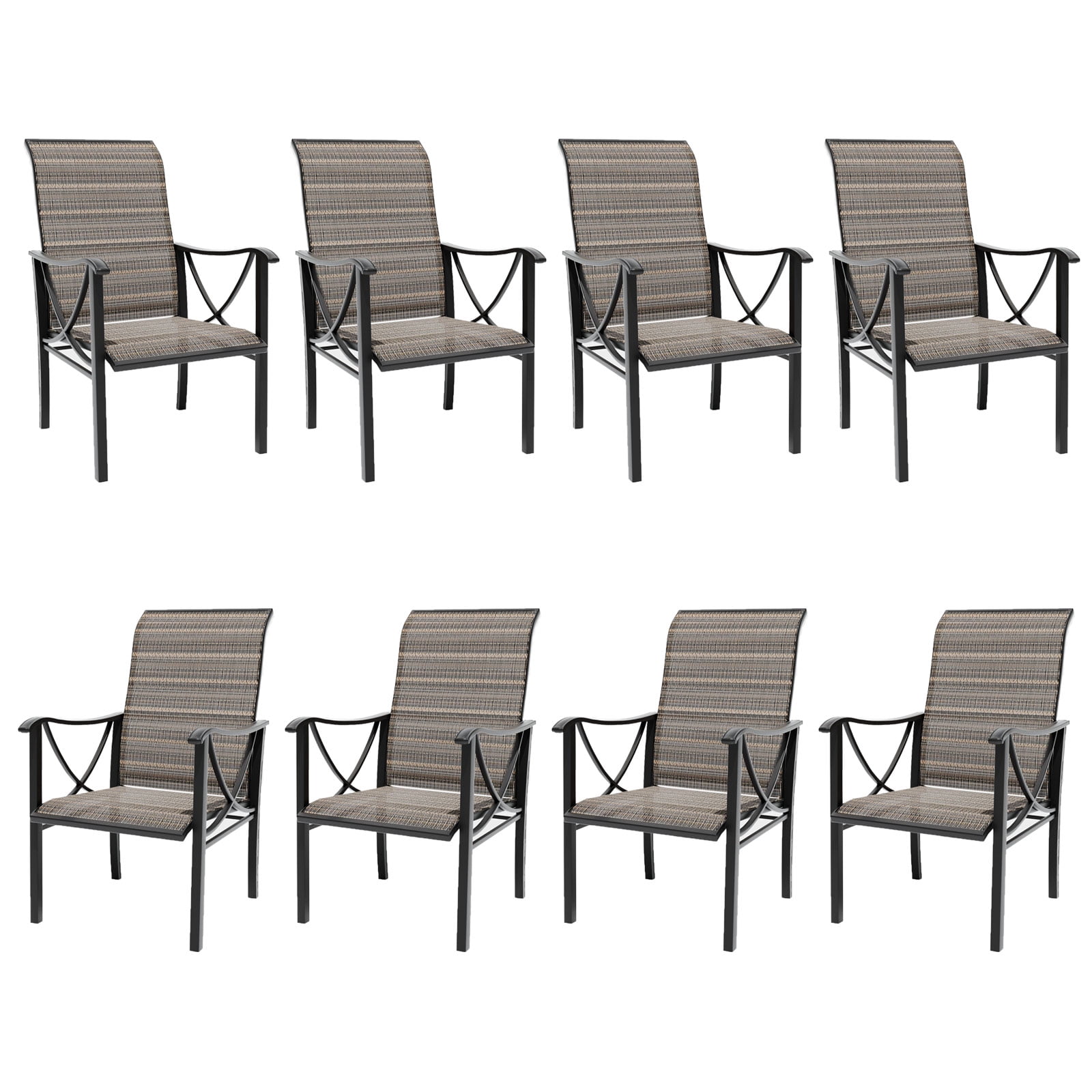 ALAULM Patio Chairs Set of 8, All-Weather Outdoor Dining Chairs w/Breathable Textilene Fabric for Deck, Porch, and Garden(Brown)