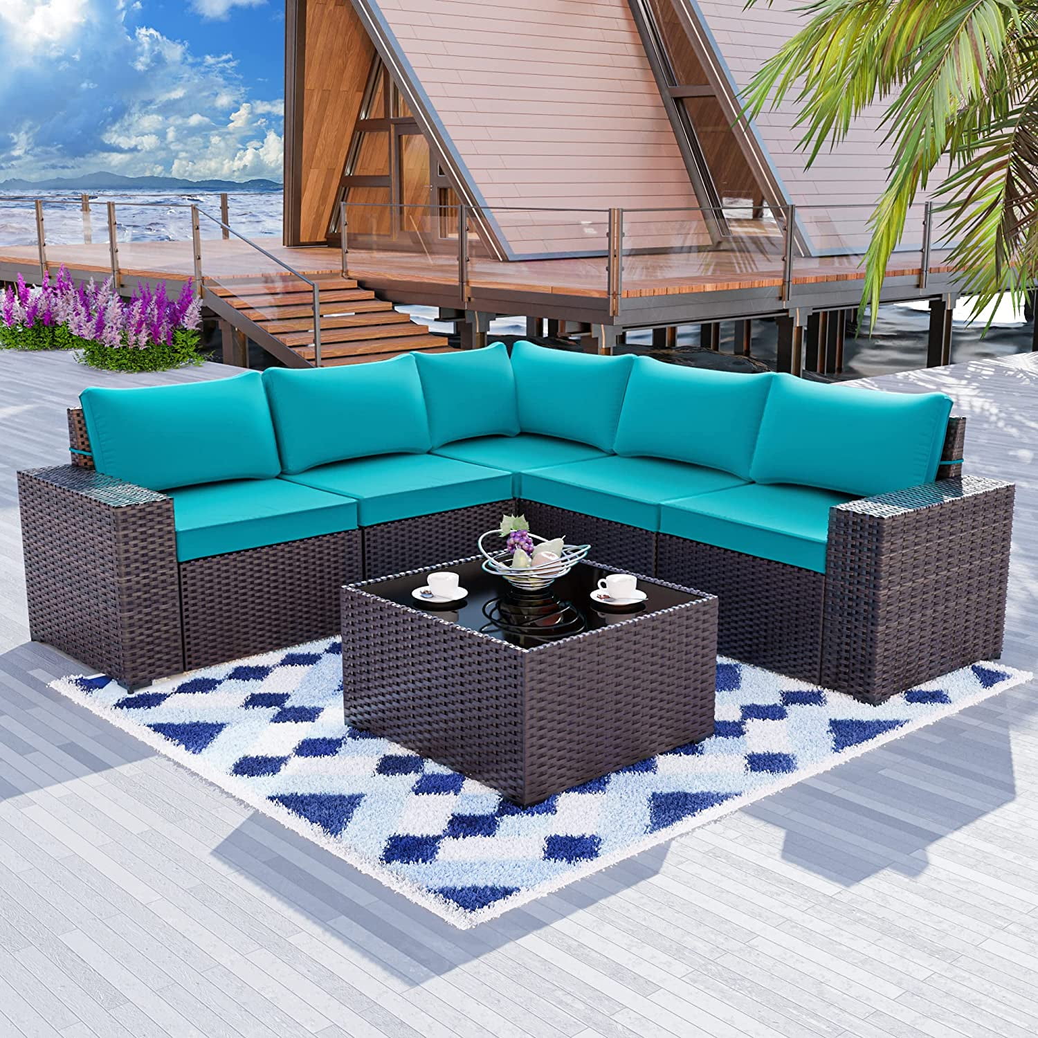 ALAULM Patio Furniture Sets 6 Pieces Patio Sectional Outdoor Furniture