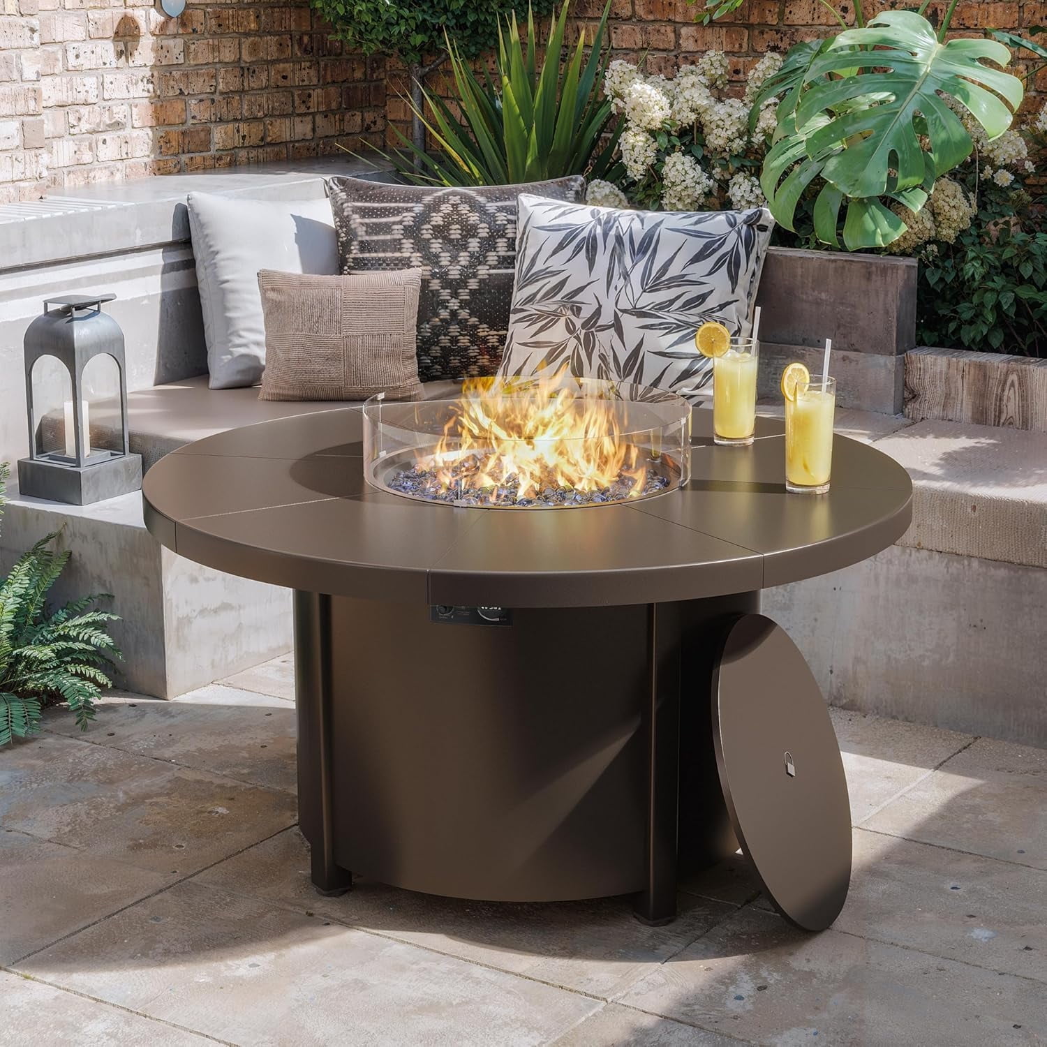 ALAULM Round Gas Fire Pit Table 48in, 40000 BTU Outdoor Propane Fire ...