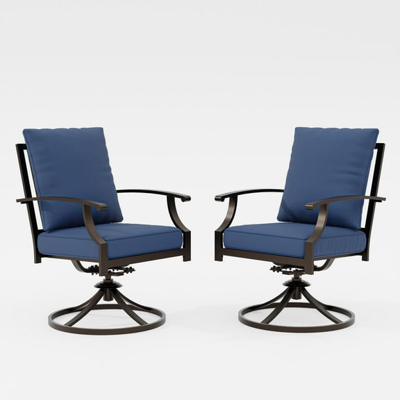 ALAULM Set of 2 Metal Swivel Rocking Patio Chairs, 360° Rotate & 15° Recline, Heavy-Duty Metal Frame Outdoor Dining Chairs with 3.2" cushion & Removable Covers (Navy Blue)