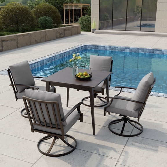 ALAULM Set of 4 Metal Swivel Rocking Patio Chairs, 360° Rotate & 15° Recline, Heavy-Duty Metal Frame Outdoor Dining Chairs with 3.2" cushion & Removable Covers (Gray)