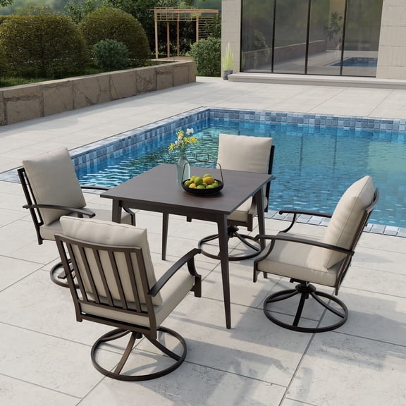 ALAULM Set of 4 Metal Swivel Rocking Patio Chairs, 360° Rotate & 15° Recline, Heavy-Duty Metal Frame Outdoor Dining Chairs with 3.2" cushion & Removable Covers (Sand)
