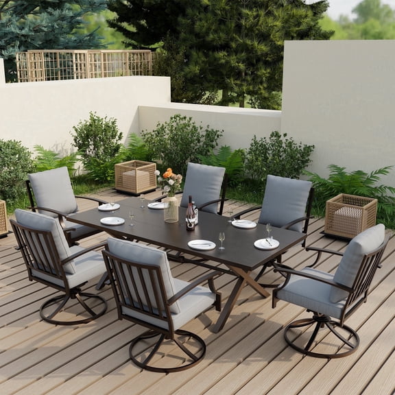 ALAULM Set of 6 Metal Swivel Rocking Patio Chairs, 360° Rotate & 15° Recline, Heavy-Duty Metal Frame Outdoor Dining Chairs with 3.2" cushion & Removable Covers (Gray)