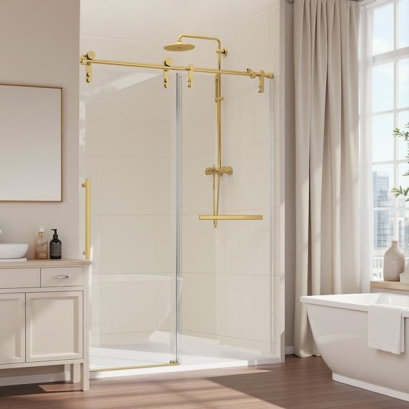 ALAULM Shower Door 56-60" W × 76" H Frameless Glass Shower Door, 5/16" (8mm) Clear Tempered Glass, Slidable Shower Door with Stainless Steel Handle, Noiseless