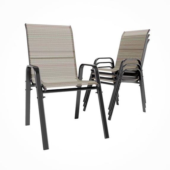 ALAULM Stackable Patio Chairs Set of 4, Outdoor Furniture Chairs with All Weather Breathable Textilene & Metal Frame, Outdoor Furniture Set for Lawn Garden Backyard, Brown
