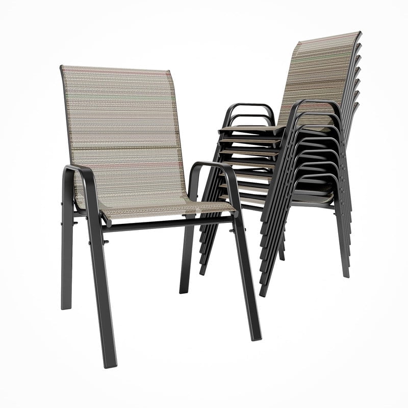 ALAULM Stackable Patio Chairs Set of 8, Outdoor Furniture Chairs with All Weather Breathable Textilene & Metal Frame, Outdoor Furniture Set for Lawn Garden Backyard, Brown