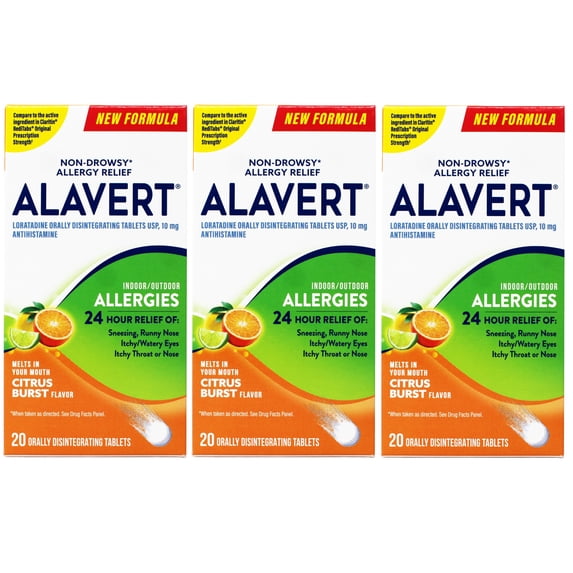 ALAVERT Allergy Relief, Orally Disintegrating Non-Drowsy Antihistamine Tablets, 20 Count, 3 Pack