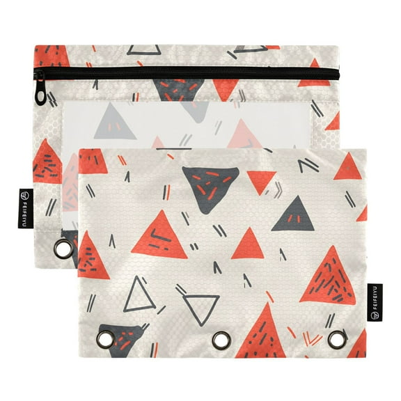 ALAZA 2 Pack Pencil Pouch Abstract Geometrical Art Print Pencil Case for 3 Ring Binder Clear Window Pencil Bag Organizers