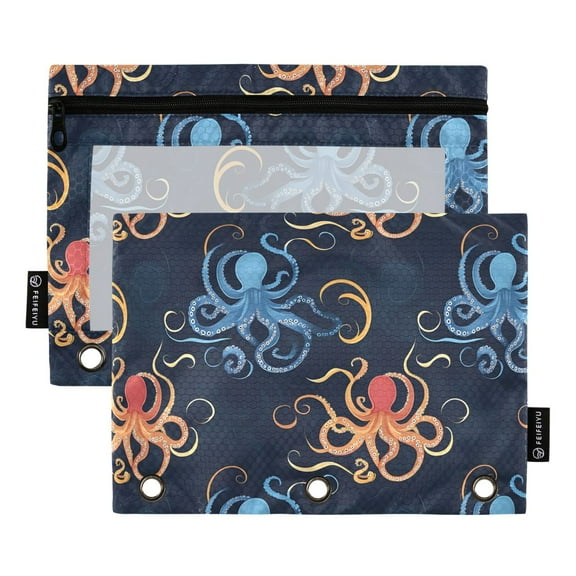 ALAZA 2 Pack Pencil Pouch Abstract Octopus Pencil Case for 3 Ring Binder Clear Window Pencil Bag Organizers