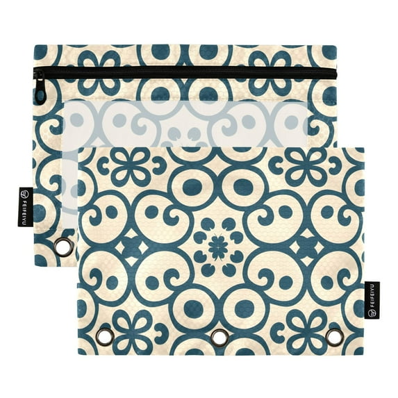 ALAZA 2 Pack Pencil Pouch Abstract Ornament Pencil Case for 3 Ring Binder Clear Window Pencil Bag Organizers