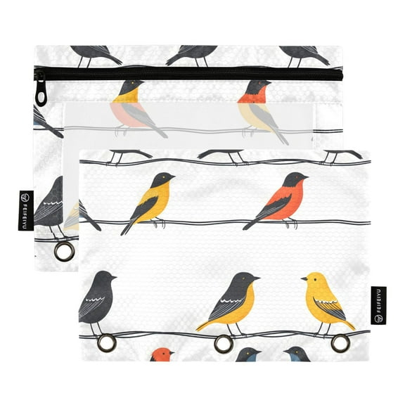 ALAZA 2 Pack Pencil Pouch Animal Birds Pencil Case for 3 Ring Binder Clear Window Pencil Bag Organizers