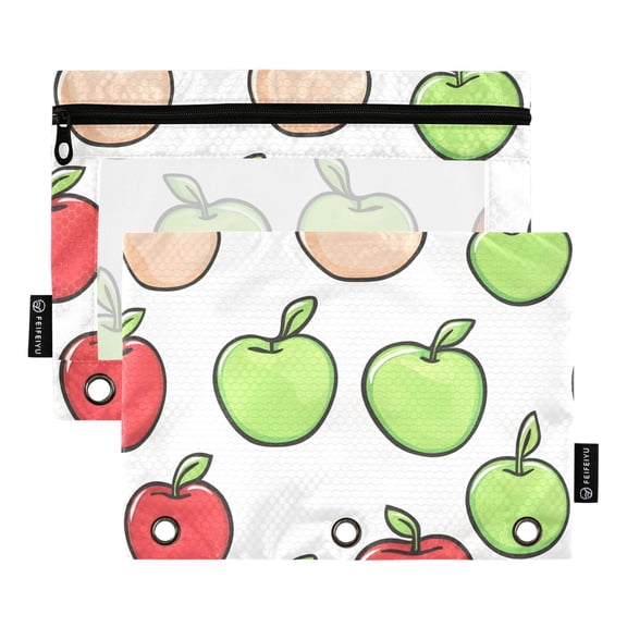 ALAZA 2 Pack Pencil Pouch Apples Fruits Pencil Case for 3 Ring Binder Clear Window Pencil Bag Organizers