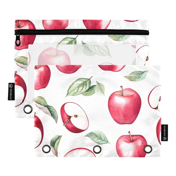 ALAZA 2 Pack Pencil Pouch Apples Pattern Pencil Case for 3 Ring Binder Clear Window Pencil Bag Organizers