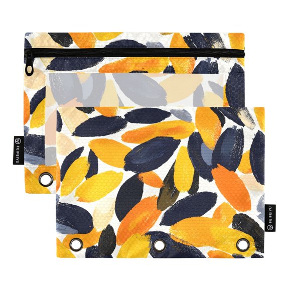 ALAZA 2 Pack Pencil Pouch Art Leaf Pattern Pencil Case for 3 Ring Binder Clear Window Pencil Bag Organizers