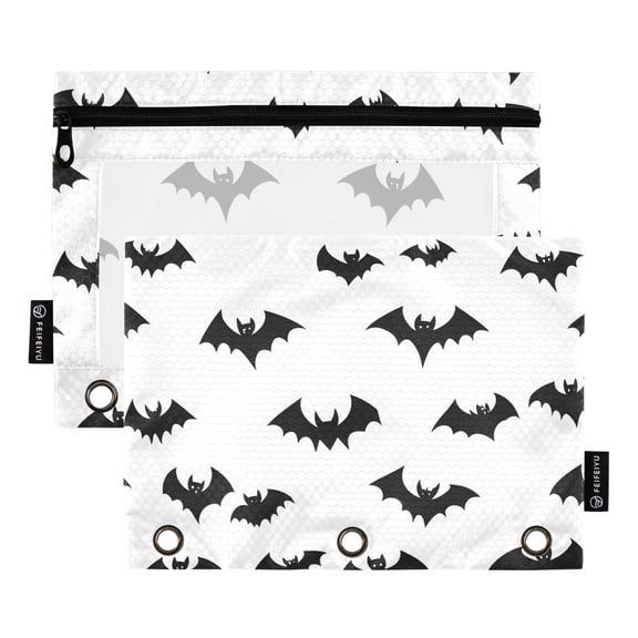 ALAZA 2 Pack Pencil Pouch Bat Silhouettes Pencil Case for 3 Ring Binder Clear Window Pencil Bag Organizers