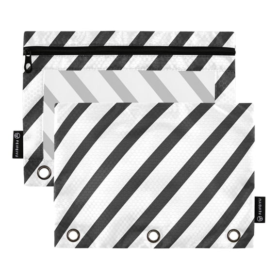 ALAZA 2 Pack Pencil Pouch Black Stripes Pencil Case for 3 Ring Binder Clear Window Pencil Bag Organizers