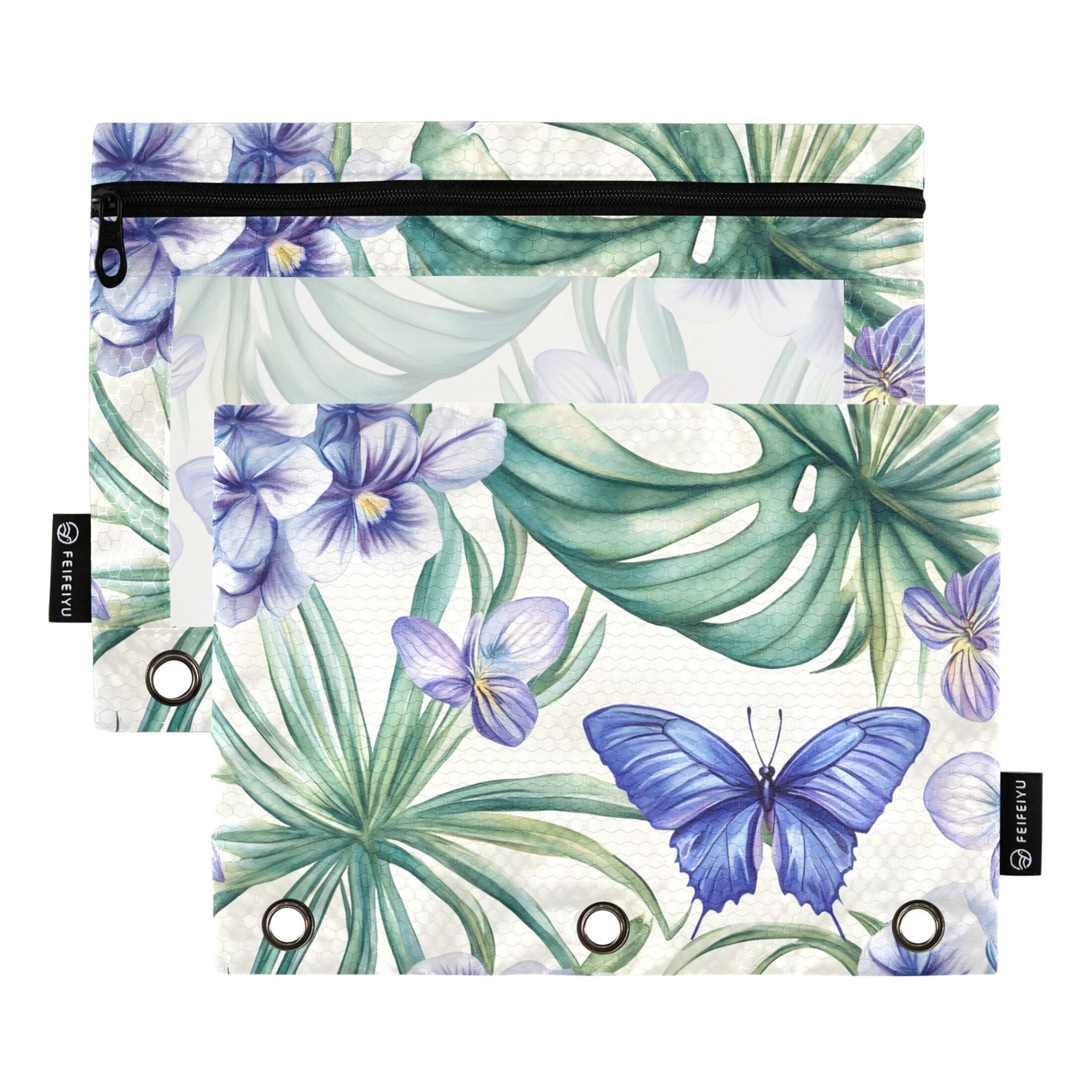 ALAZA 2 Pack Pencil Pouch Butterfly Orchid Flowers Pencil Case for 3 ...