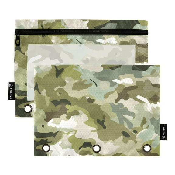 ALAZA 2 Pack Pencil Pouch Camouflage Green-a7 Pencil Case for 3 Ring Binder Clear Window Pencil Bag Organizers
