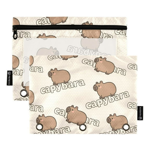 ALAZA 2 Pack Pencil Pouch Capybaras Cute Pencil Case for 3 Ring Binder Clear Window Pencil Bag Organizers