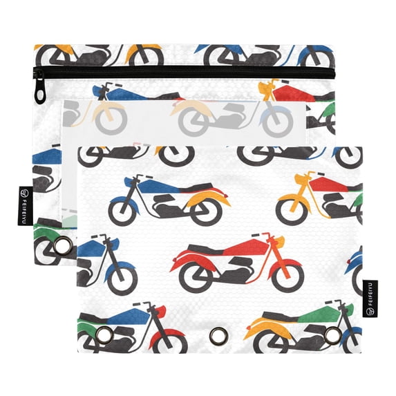 ALAZA 2 Pack Pencil Pouch Cartoon Motorbikes Pencil Case for 3 Ring Binder Clear Window Pencil Bag Organizers