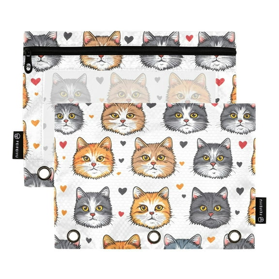ALAZA 2 Pack Pencil Pouch Cats Hearts Pencil Case for 3 Ring Binder Clear Window Pencil Bag Organizers