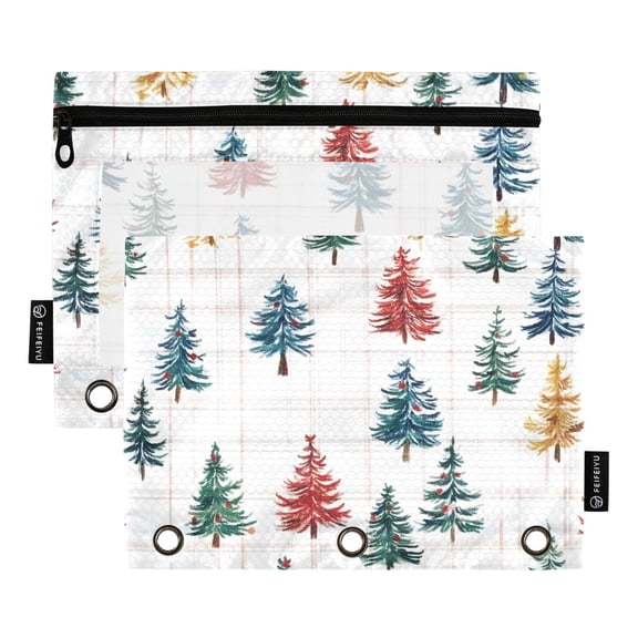 ALAZA 2 Pack Pencil Pouch Christmas Tree Checkered Pattern Pencil Case for 3 Ring Binder Clear Window Pencil Bag Organizers