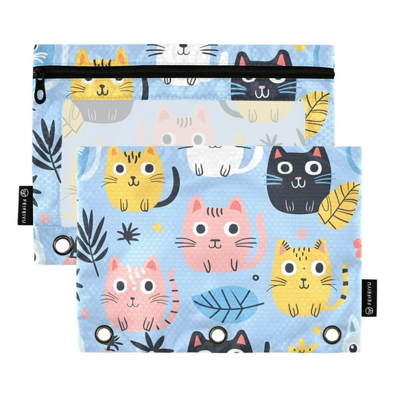 ALAZA 2 Pack Pencil Pouch Cute Cats Pencil Case for 3 Ring Binder Clear Window Pencil Bag Organizers