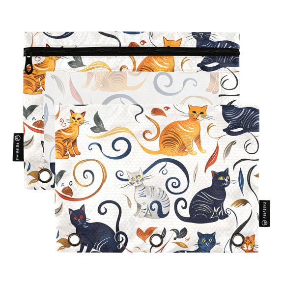 ALAZA 2 Pack Pencil Pouch Cute Doodle Cat Pencil Case for 3 Ring Binder Clear Window Pencil Bag Organizers