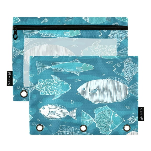ALAZA 2 Pack Pencil Pouch Cute Fishes Pencil Case for 3 Ring Binder Clear Window Pencil Bag Organizers