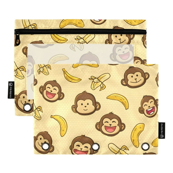 ALAZA 2 Pack Pencil Pouch Cute Monkey Banana Pencil Case for 3 Ring Binder Clear Window Pencil Bag Organizers
