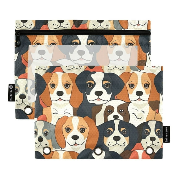 ALAZA 2 Pack Pencil Pouch Doodle Dogs Pencil Case for 3 Ring Binder Clear Window Pencil Bag Organizers