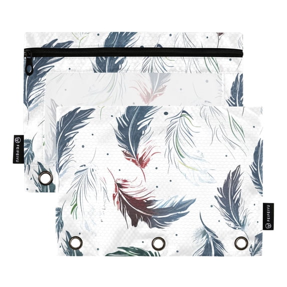 ALAZA 2 Pack Pencil Pouch Feathers Pencil Case for 3 Ring Binder Clear Window Pencil Bag Organizers