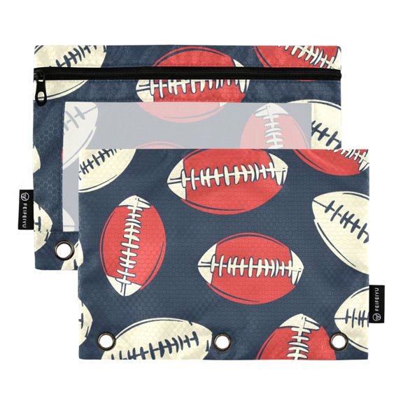 ALAZA 2 Pack Pencil Pouch Football Pattern Pencil Case for 3 Ring Binder Clear Window Pencil Bag Organizers